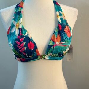 NWT Tropical Teal Floral Halter Bikini Top - Vibrant Beachwear